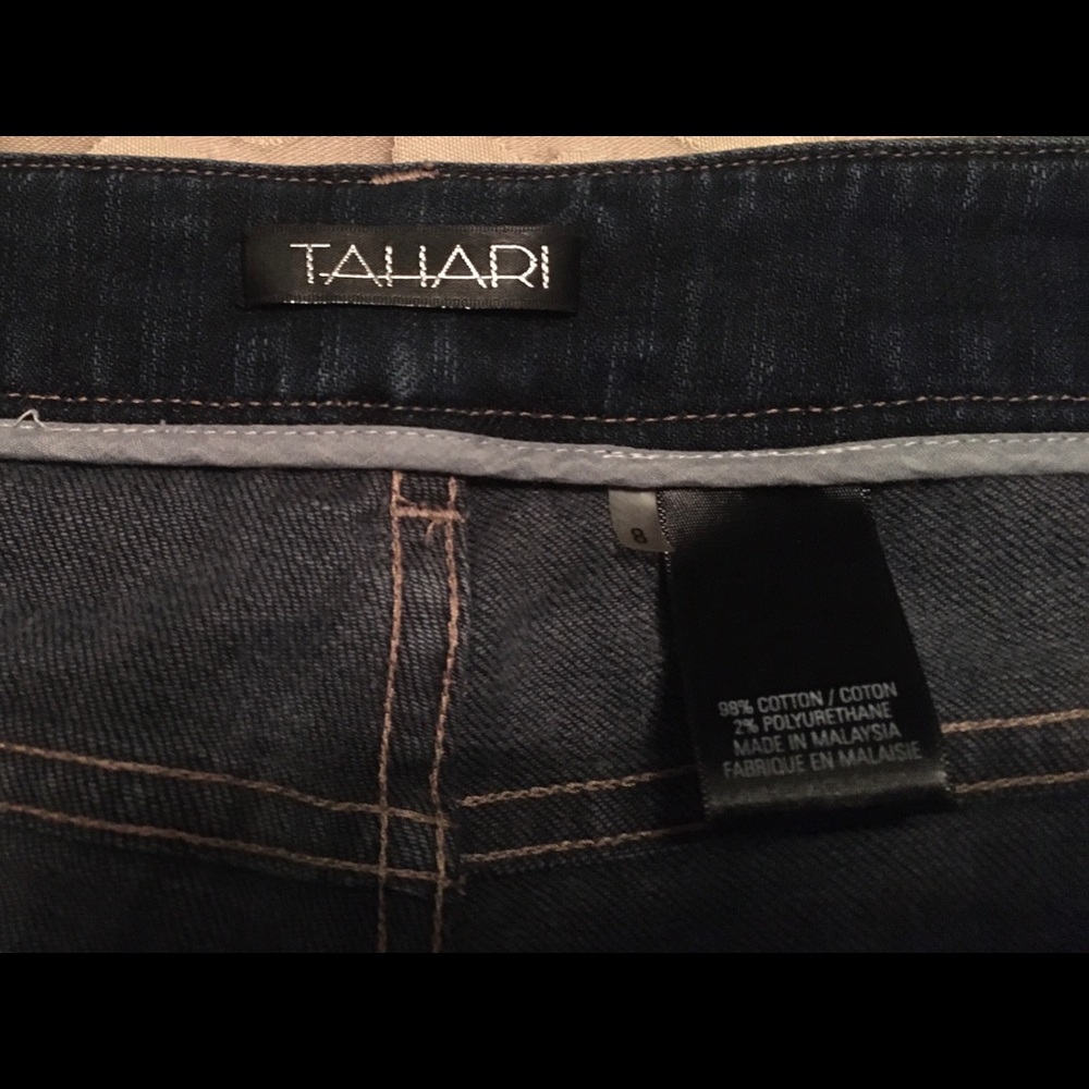 Tahari dark wash straight leg jeans.